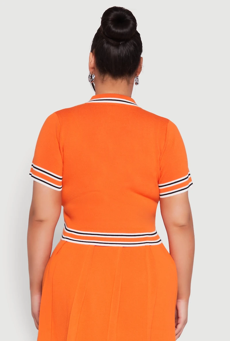 Womens Plus Size Daisy Varsity Stripe Crop Top, Orange, Size 1X