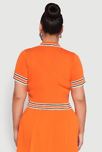 Womens Plus Size Daisy Varsity Stripe Crop Top, Orange, Size 1X