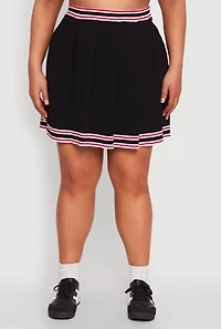 Womens Plus Daisy Varsity Stripe Pleated Skirt, Black,