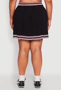 Womens Plus Daisy Varsity Stripe Pleated Skirt, Black,