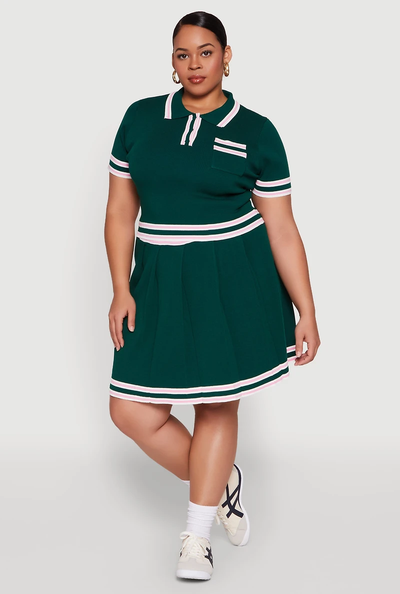 Womens Plus Daisy Varsity Stripe Pleated Skirt,