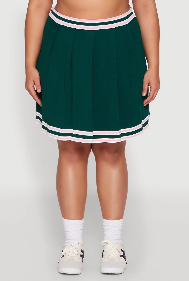 Womens Plus Daisy Varsity Stripe Pleated Skirt,