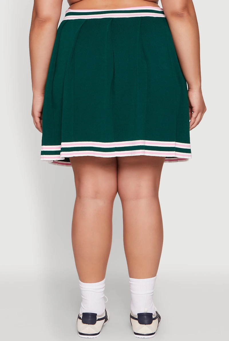 Womens Plus Daisy Varsity Stripe Pleated Skirt,