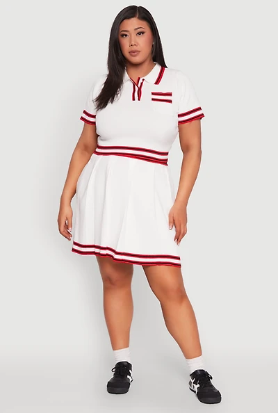 Womens Plus Size Daisy Varsity Stripe Pleated Skirt, White, Size 1X