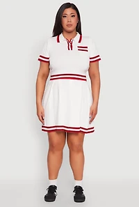 Womens Plus Size Daisy Varsity Stripe Pleated Skirt, White, Size 1X