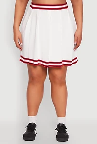 Womens Plus Size Daisy Varsity Stripe Pleated Skirt, White, Size 1X