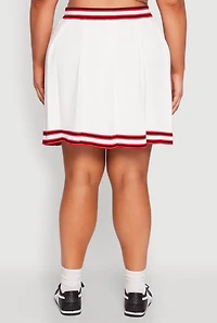 Womens Plus Size Daisy Varsity Stripe Pleated Skirt, White, Size 1X