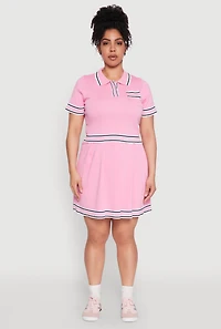 Womens Plus Daisy Varsity Stripe Pleated Skirt, Pink,