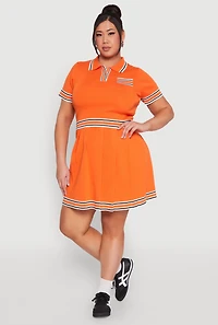 Womens Plus Size Daisy Varsity Stripe Pleated Skirt, Orange, Size 1X