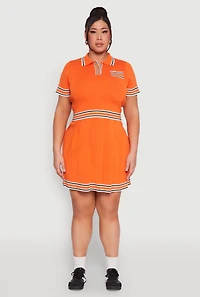Womens Plus Size Daisy Varsity Stripe Pleated Skirt, Orange, Size 1X