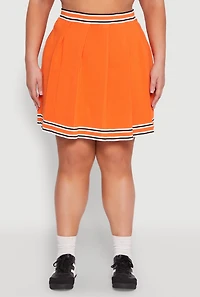 Womens Plus Size Daisy Varsity Stripe Pleated Skirt, Orange, Size 1X