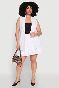 Womens Plus Size Crepe Knit Button Detail Blazer Vest, White, Size 1X