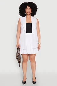 Womens Plus Size Crepe Knit Button Detail Blazer Vest, White, Size 1X