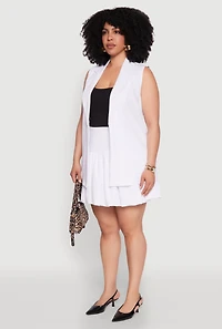 Womens Plus Size Crepe Knit Button Detail Blazer Vest, White, Size 1X