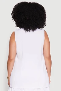 Womens Plus Size Crepe Knit Button Detail Blazer Vest, White, Size 2X