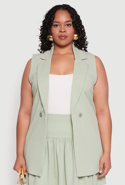 Womens Plus Crepe Knit Button Detail Blazer Vest,
