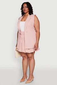 Womens Plus Crepe Knit Button Detail Blazer Vest, Pink,