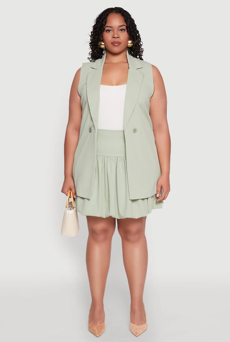 Womens Plus Size Crepe Knit Bubble Skirt, Green, Size 1X