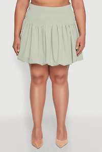 Womens Plus Size Crepe Knit Bubble Skirt, Green, Size 1X