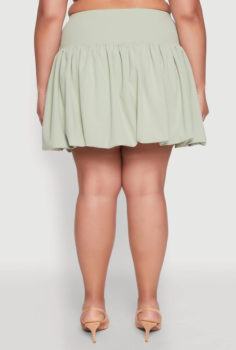 Womens Plus Size Crepe Knit Bubble Skirt, Green, Size 1X