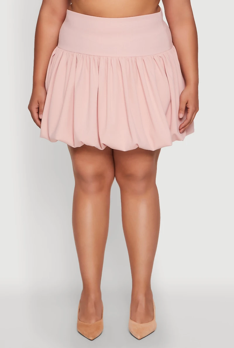 Womens Plus Size Crepe Knit Bubble Skirt, Pink, Size 2X