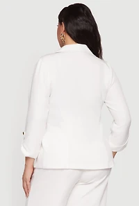 Plus Crepe Knit Tabbed Sleeve Open Front Blazer
