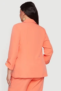 Plus Crepe Knit Tabbed Sleeve Open Front Blazer