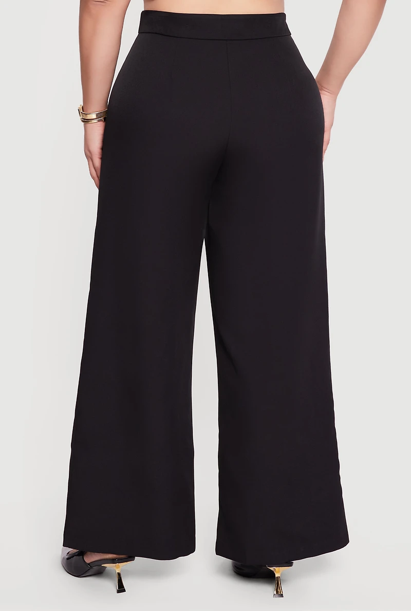 Plus High Waisted Wide Leg Crepe Knit Dress Pants