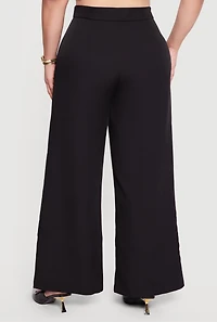 Plus High Waisted Wide Leg Crepe Knit Dress Pants