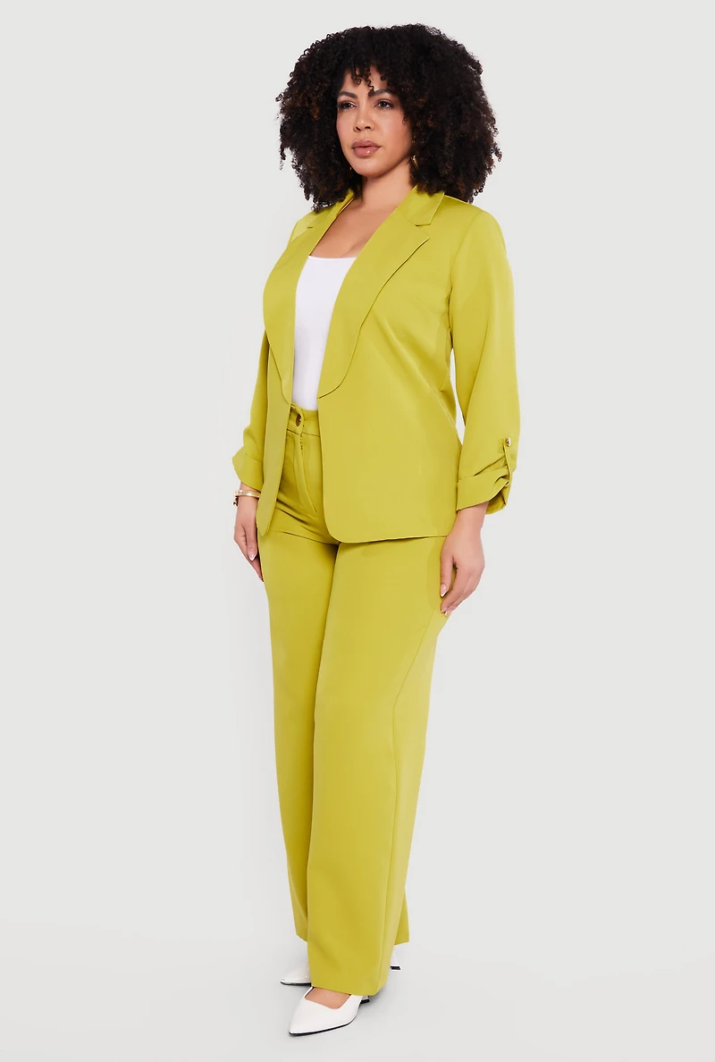 Plus High Waisted Wide Leg Crepe Knit Dress Pants