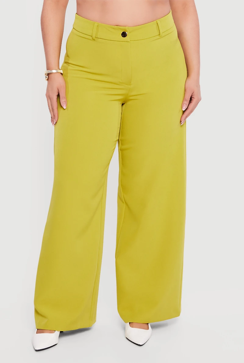 Plus High Waisted Wide Leg Crepe Knit Dress Pants