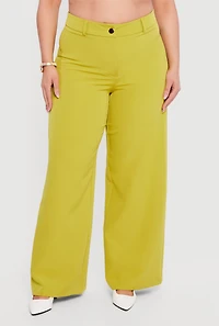Plus High Waisted Wide Leg Crepe Knit Dress Pants