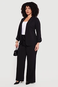 Plus Crepe Knit Tie Waist Detail Wide Leg Pants