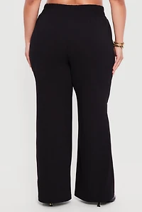Plus Crepe Knit Tie Waist Detail Wide Leg Pants