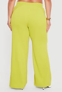 Plus Crepe Knit Tie Waist Detail Wide Leg Pants