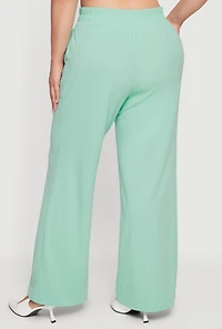 Plus Crepe Knit Tie Waist Detail Wide Leg Pants