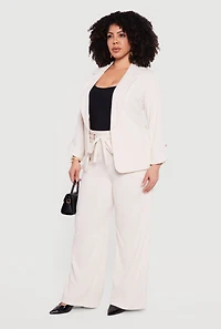 Plus Crepe Knit Open Front Tab Sleeve Blazer