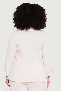 Plus Crepe Knit Open Front Tab Sleeve Blazer