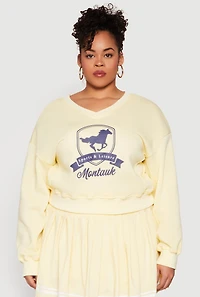 Womens Plus Size V Neck Graphic Sweatshirt, Yellow, Size 1X