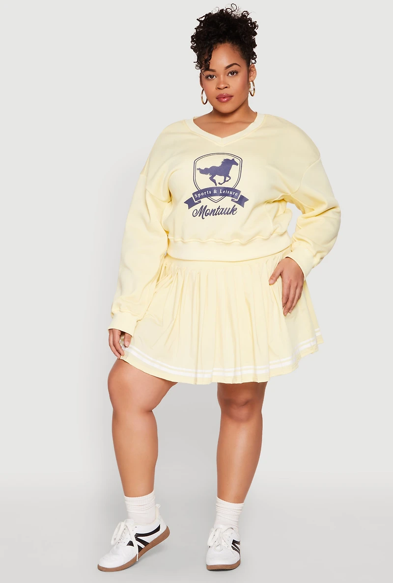 Womens Plus Size V Neck Graphic Sweatshirt, Yellow, Size 1X