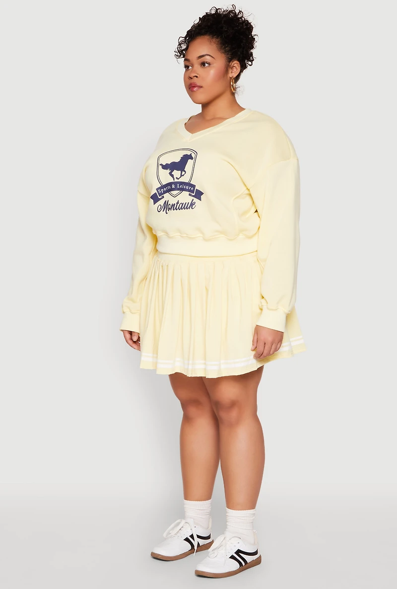 Womens Plus Size V Neck Graphic Sweatshirt, Yellow, Size 1X