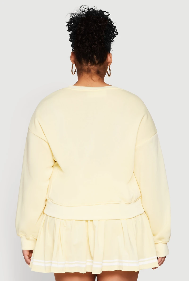 Womens Plus Size V Neck Graphic Sweatshirt, Yellow, Size 1X