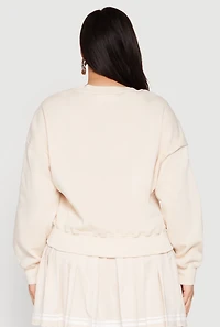 Womens Plus Size V Neck Graphic Sweatshirt, Beige, Size 1X