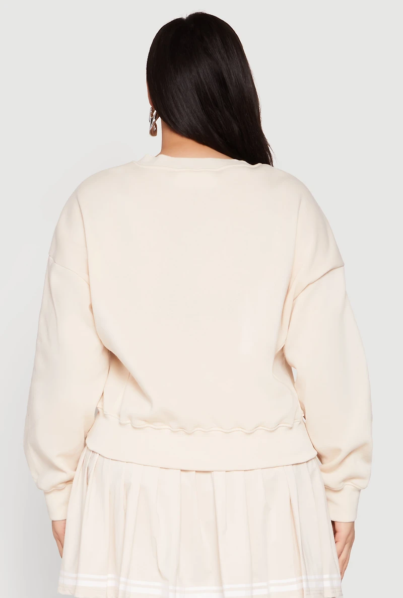 Womens Plus V Neck Graphic Sweatshirt,
