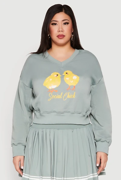 Womens Plus V Neck Graphic Sweatshirt,