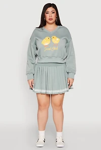 Womens Plus Size V Neck Graphic Sweatshirt, Green, Size 1X