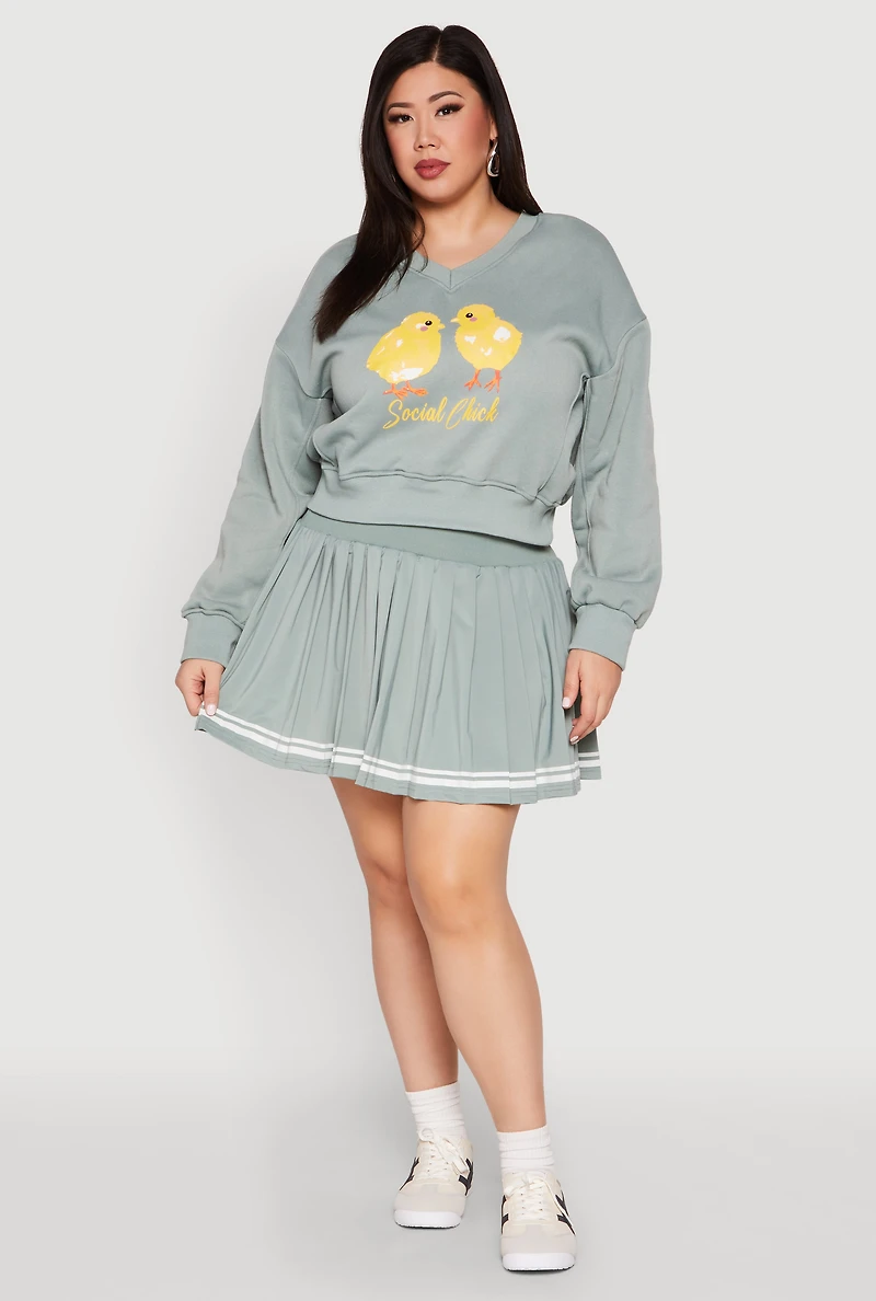 Womens Plus Size V Neck Graphic Sweatshirt, Green, Size 1X