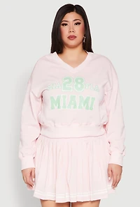 Plus V Neck Graphic Sweatshirt