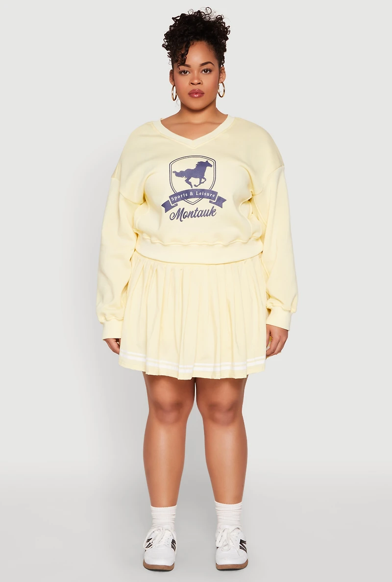 Womens Plus Size Varsity Stripe Detail Tennis Skort, Yellow, Size 3X