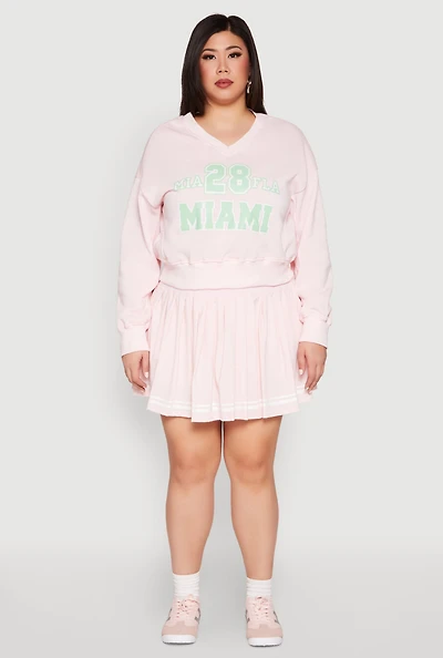 Womens Plus Varsity Stripe Detail Tennis Skort, Pink,